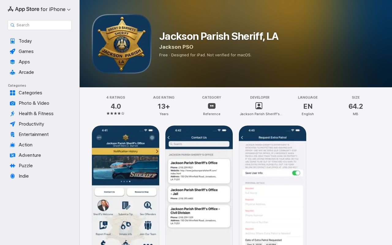 Jackson Parish sheriff app listing for current inmate information and release checking