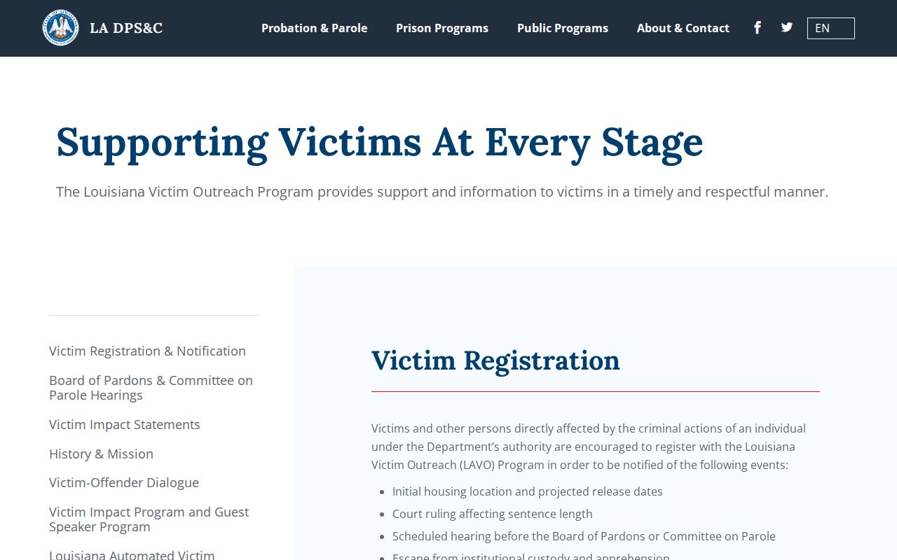 Louisiana victim services information for Jackson Parish VINELink release notifications