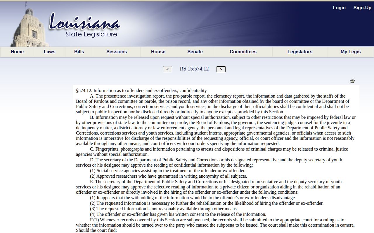 Louisiana law on Jackson Parish state prisoner discharge records